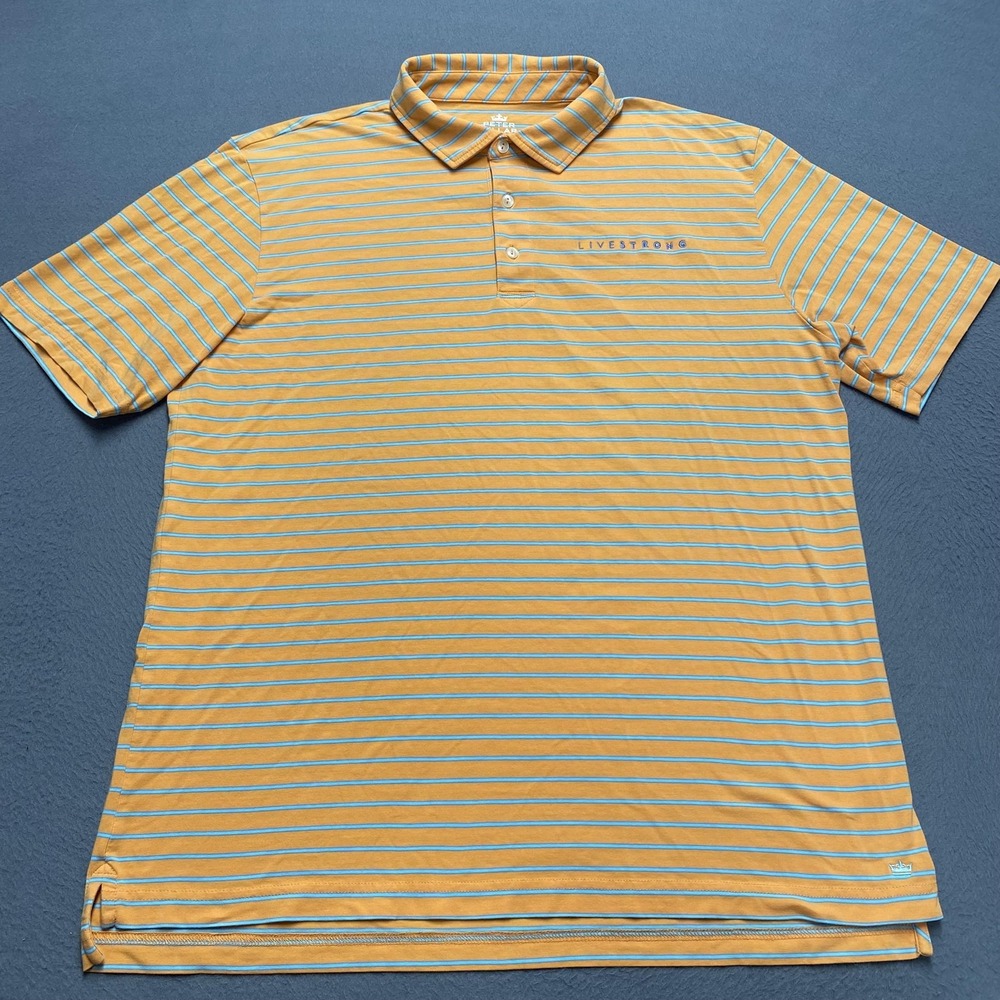Peter‎ Millar Polo Shirt Mens Large Orange Striped Livestrong Seaside Wash Golf